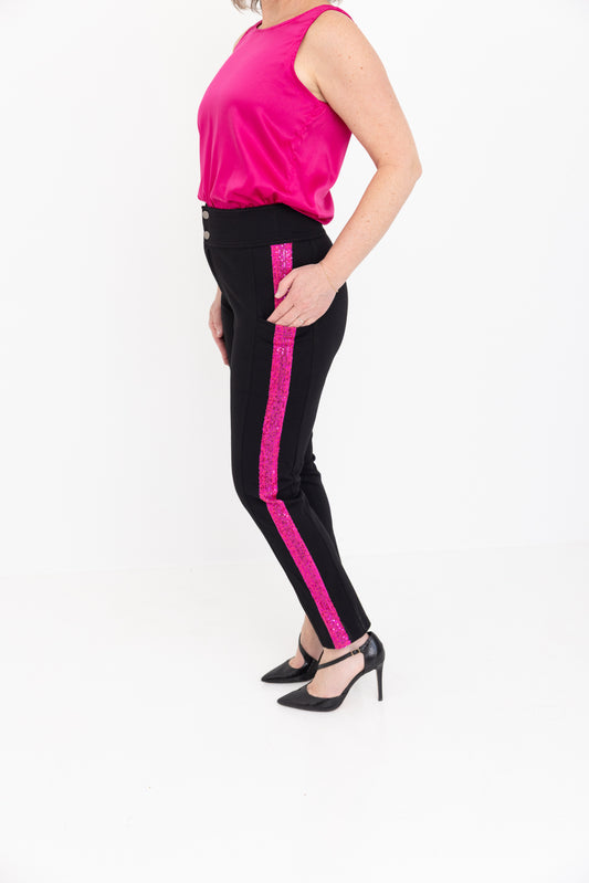 Fuchsia Tuxedo Sequin Stripe Leggings