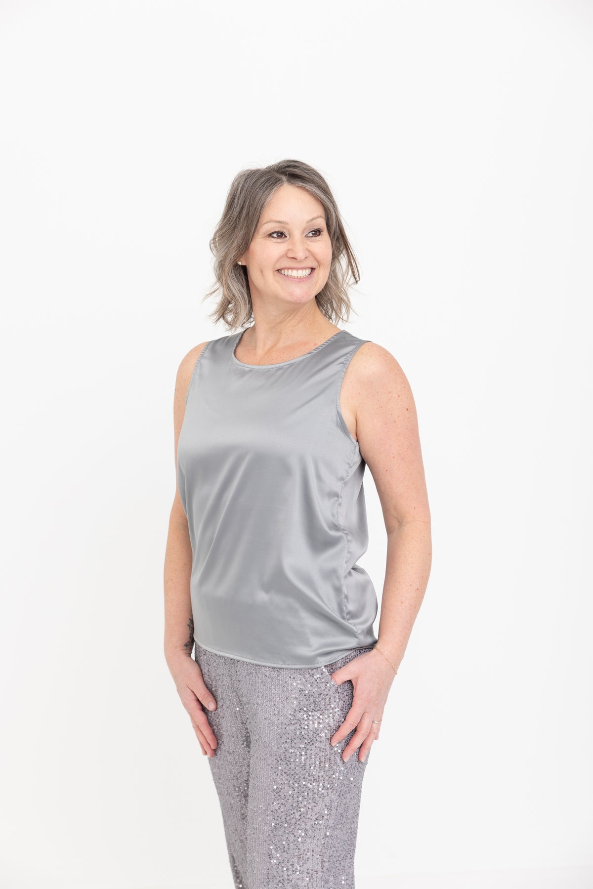 Silver Satin Tank by JCJ