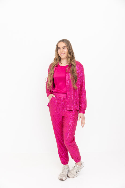 Fuchsia Sequin Joggers by JCJ