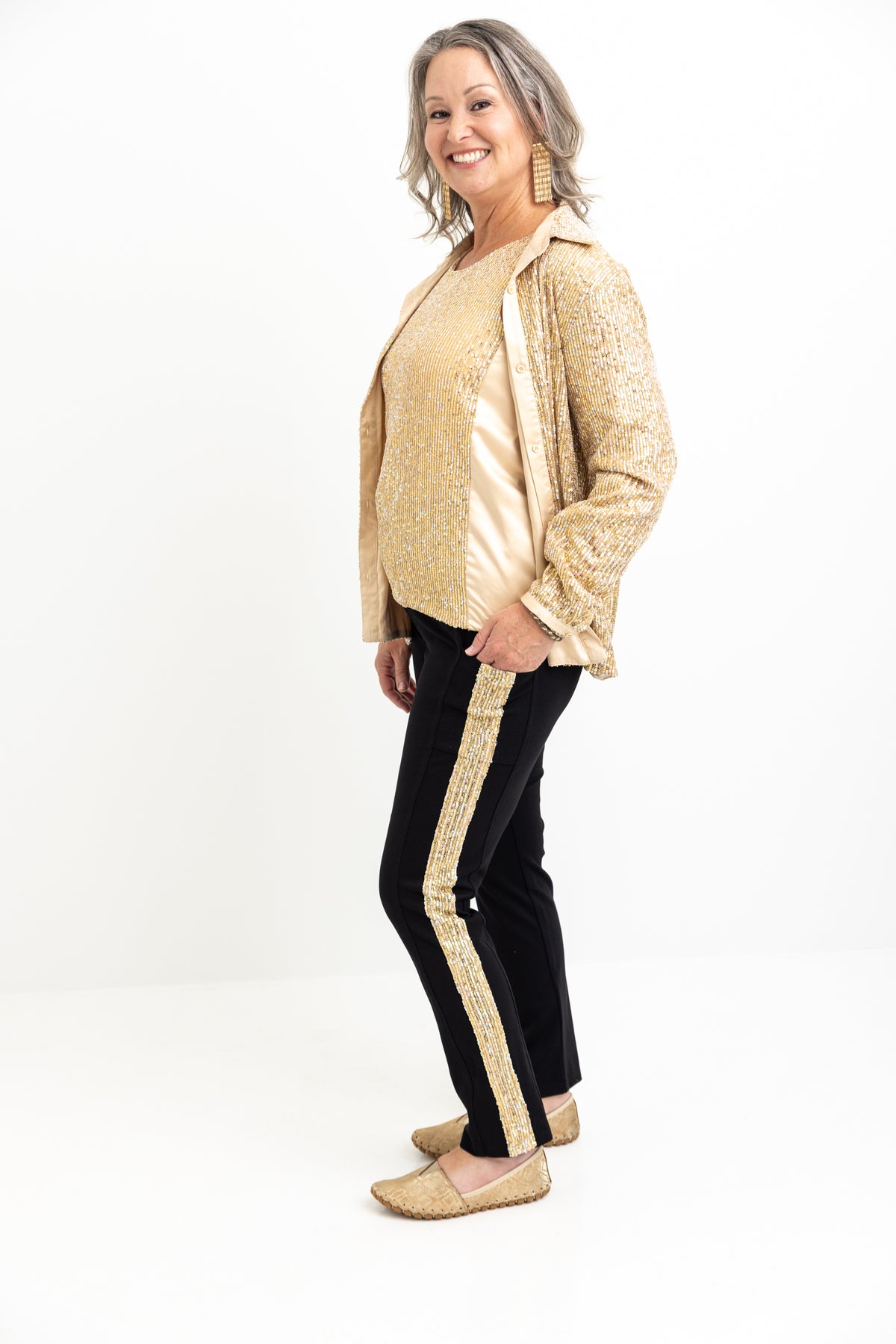 Gold Tuxedo Sequin Stripe Leggings