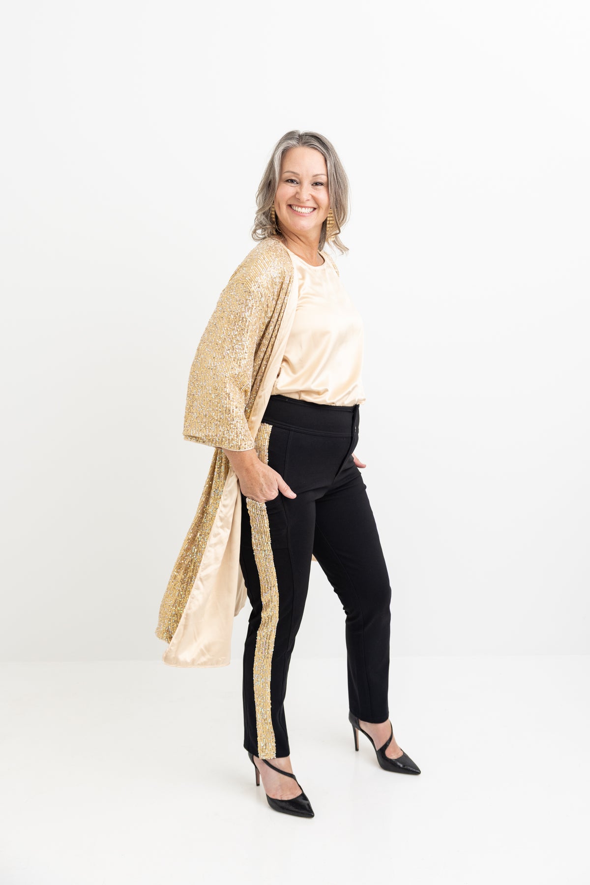 Gold Tuxedo Sequin Stripe Leggings