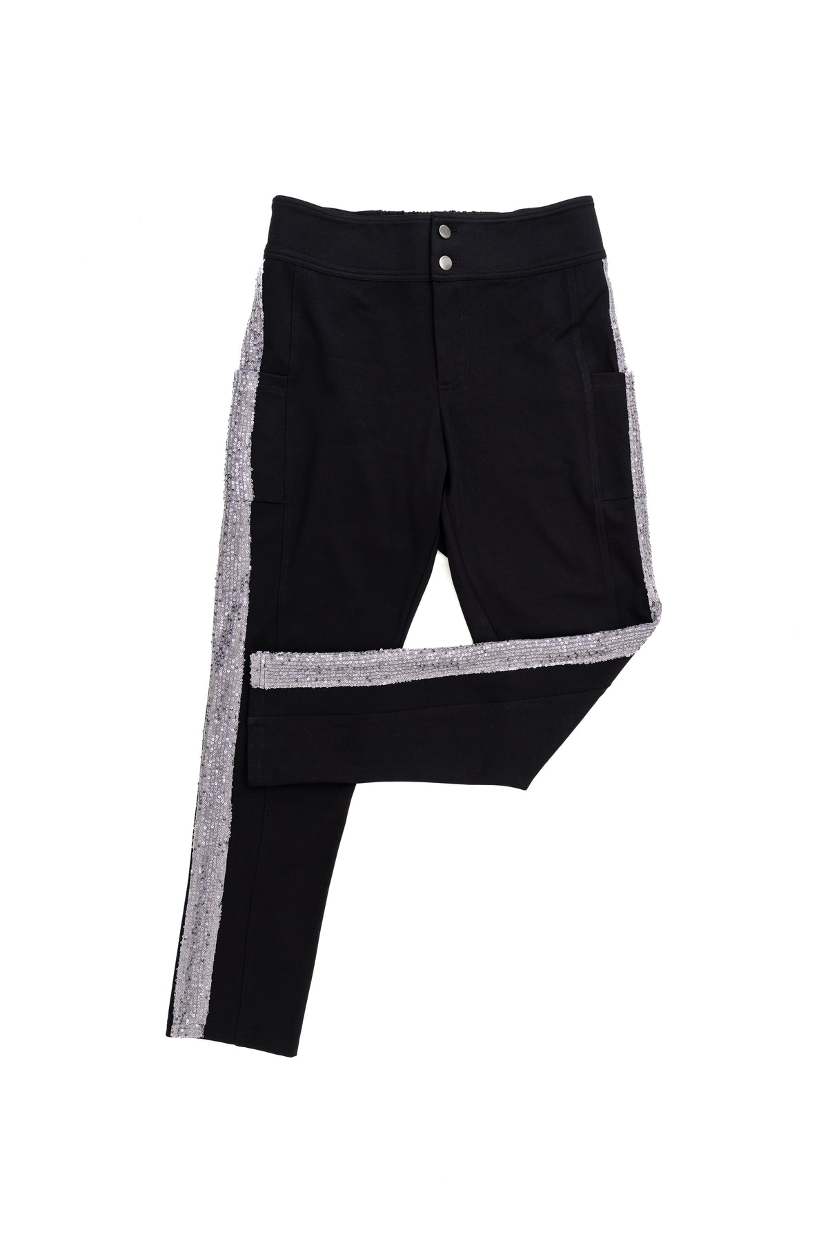 Silver Tuxedo Sequin Stripe Leggings