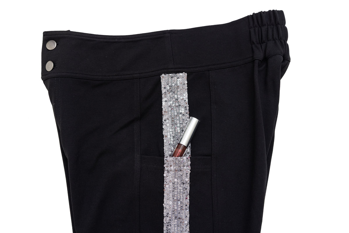 Silver Tuxedo Sequin Stripe Leggings