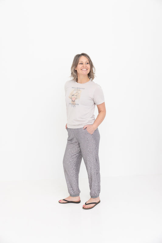 Silver Sequin Joggers by JCJ