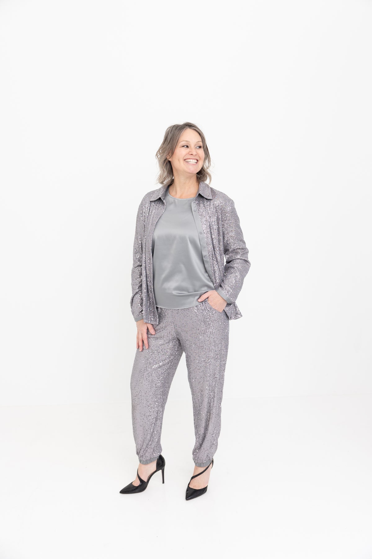 Silver Sequin Joggers by JCJ