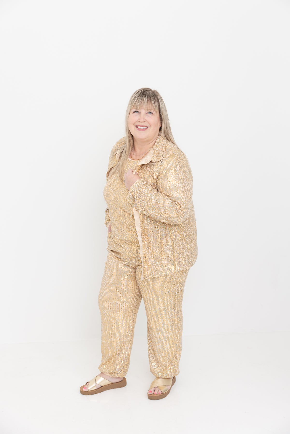 Gold Sequin Joggers by JCJ