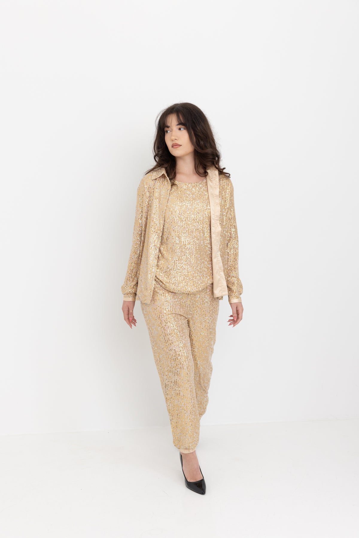 Gold Sequin Joggers by JCJ