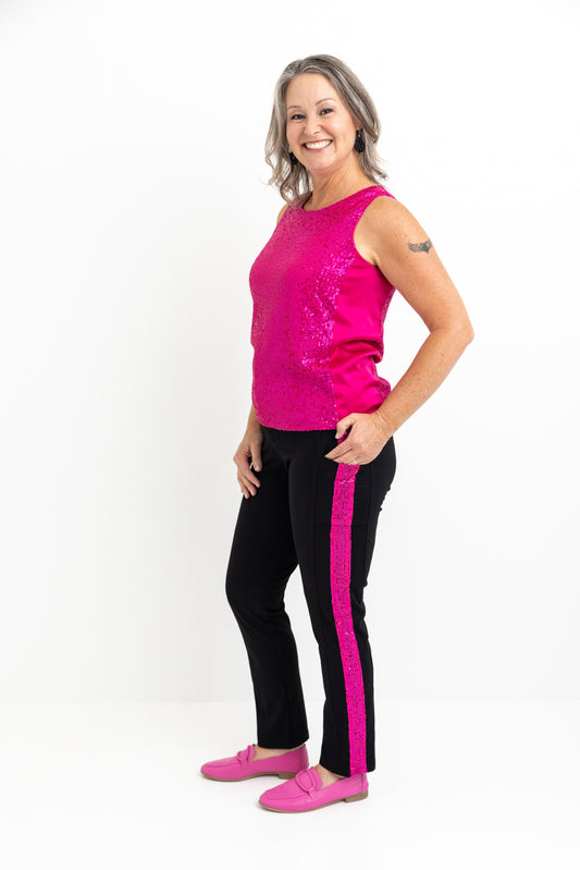 Fuchsia Tuxedo Sequin Stripe Leggings