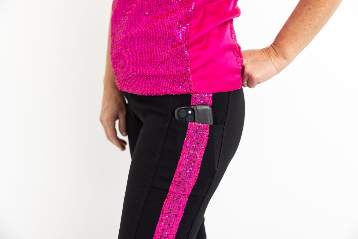 Fuchsia Tuxedo Sequin Stripe Leggings