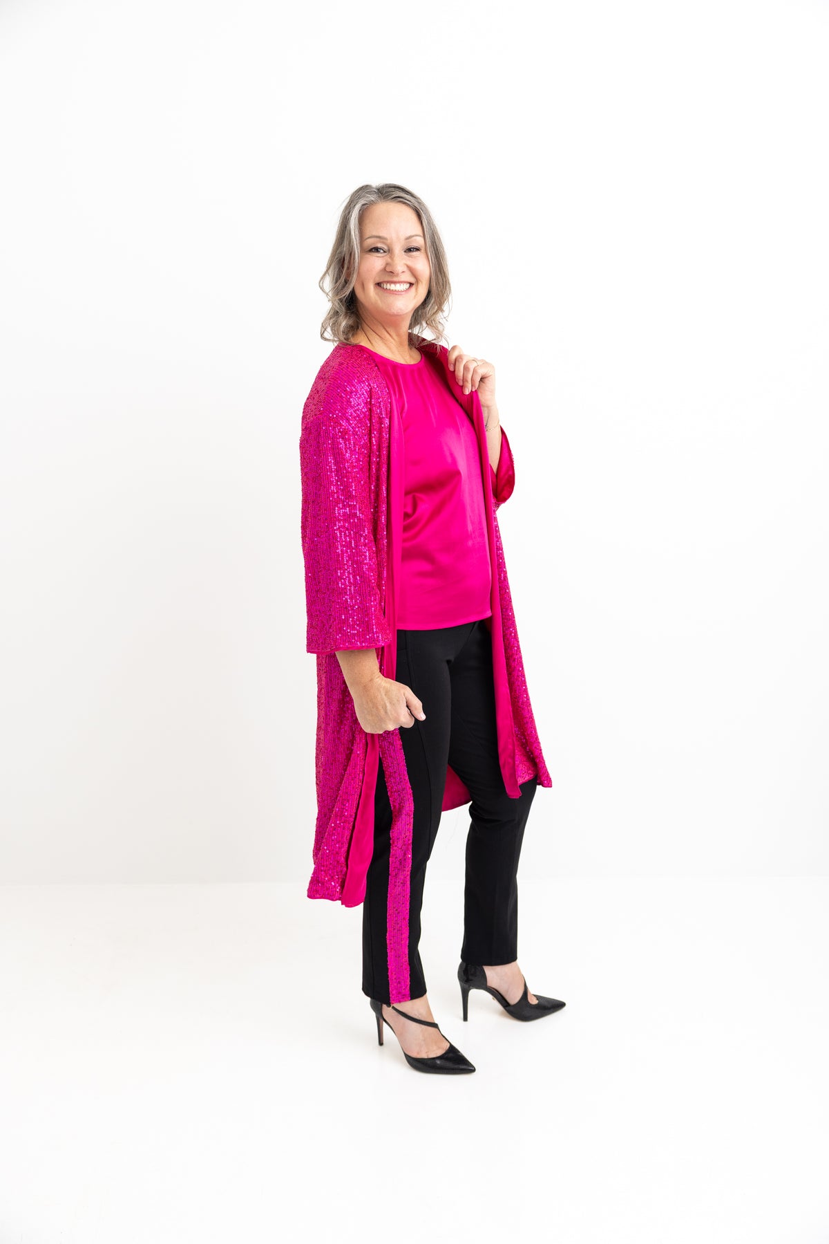 Fuchsia Tuxedo Sequin Stripe Leggings
